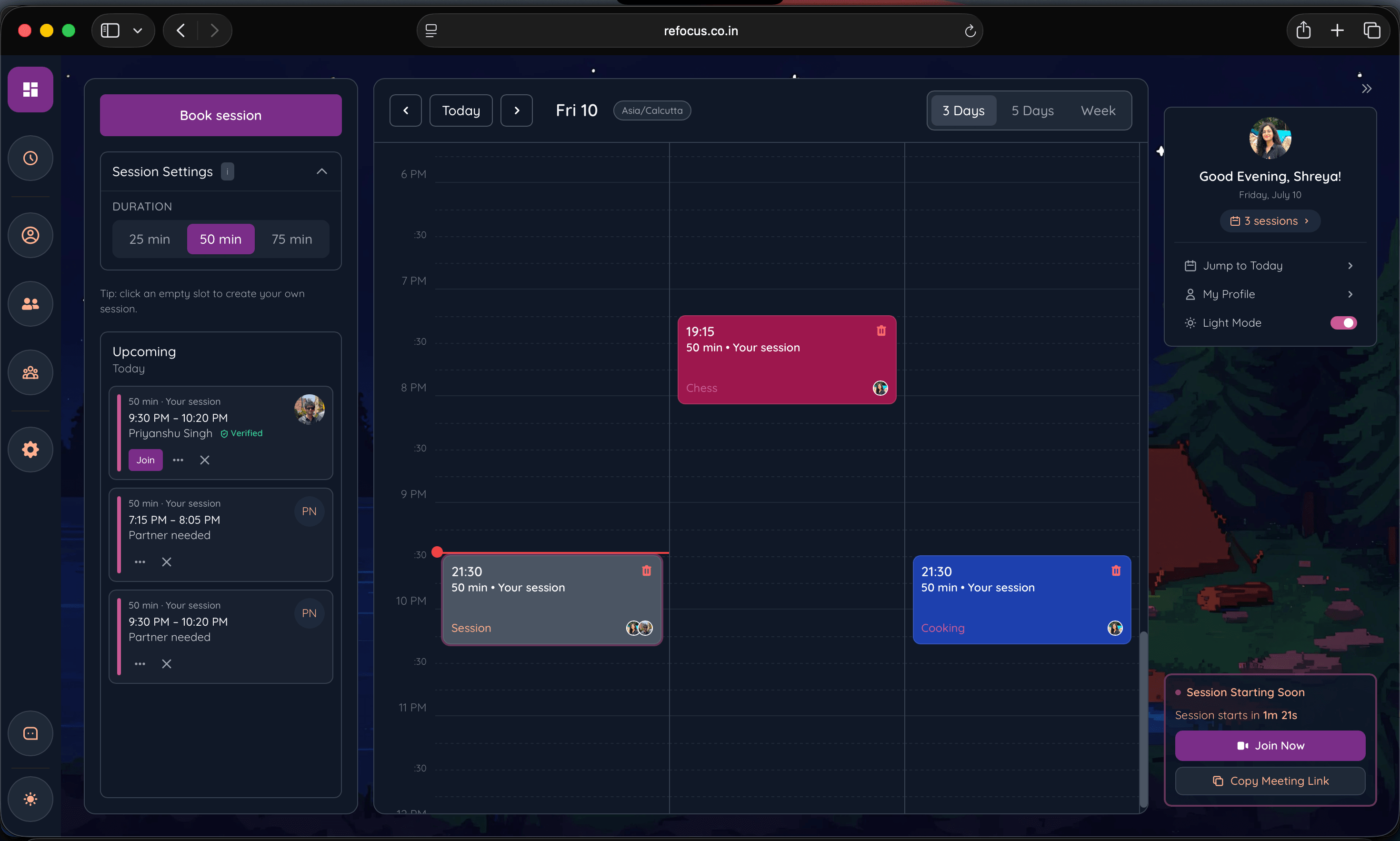 Refocus dashboard with an active focus session